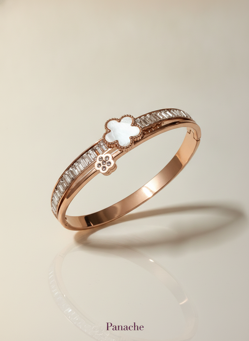 Rose Gold Clover Baguette Bracelet