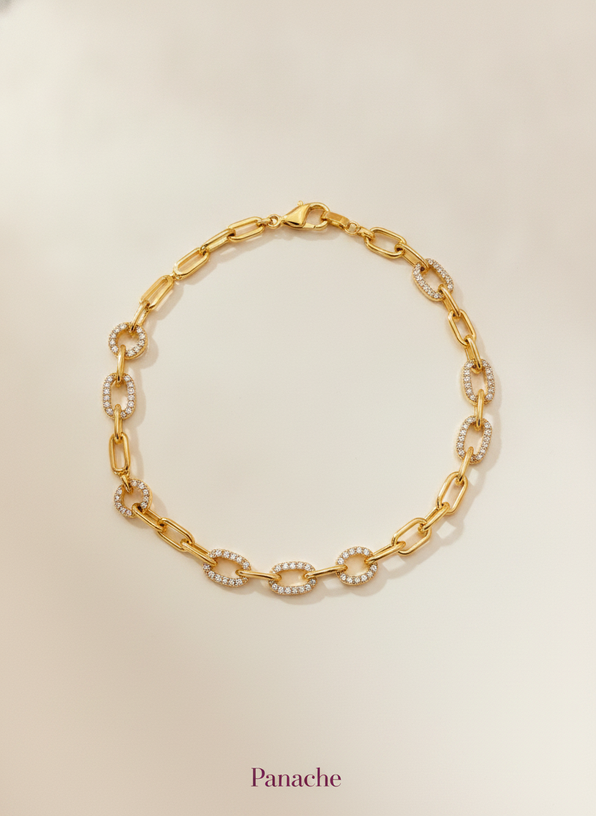 Gold Pave Link Chain Bracelet