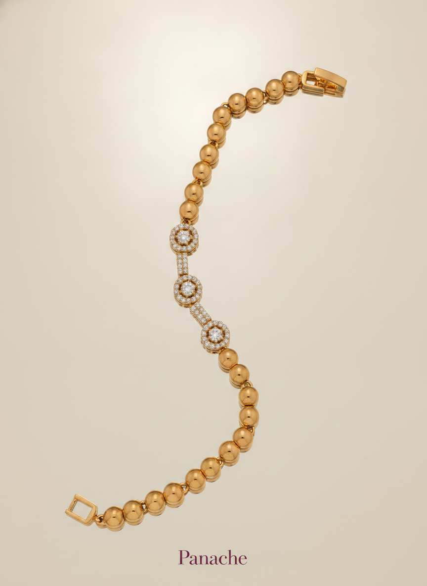 Golden Beaded Zircon Bracelet