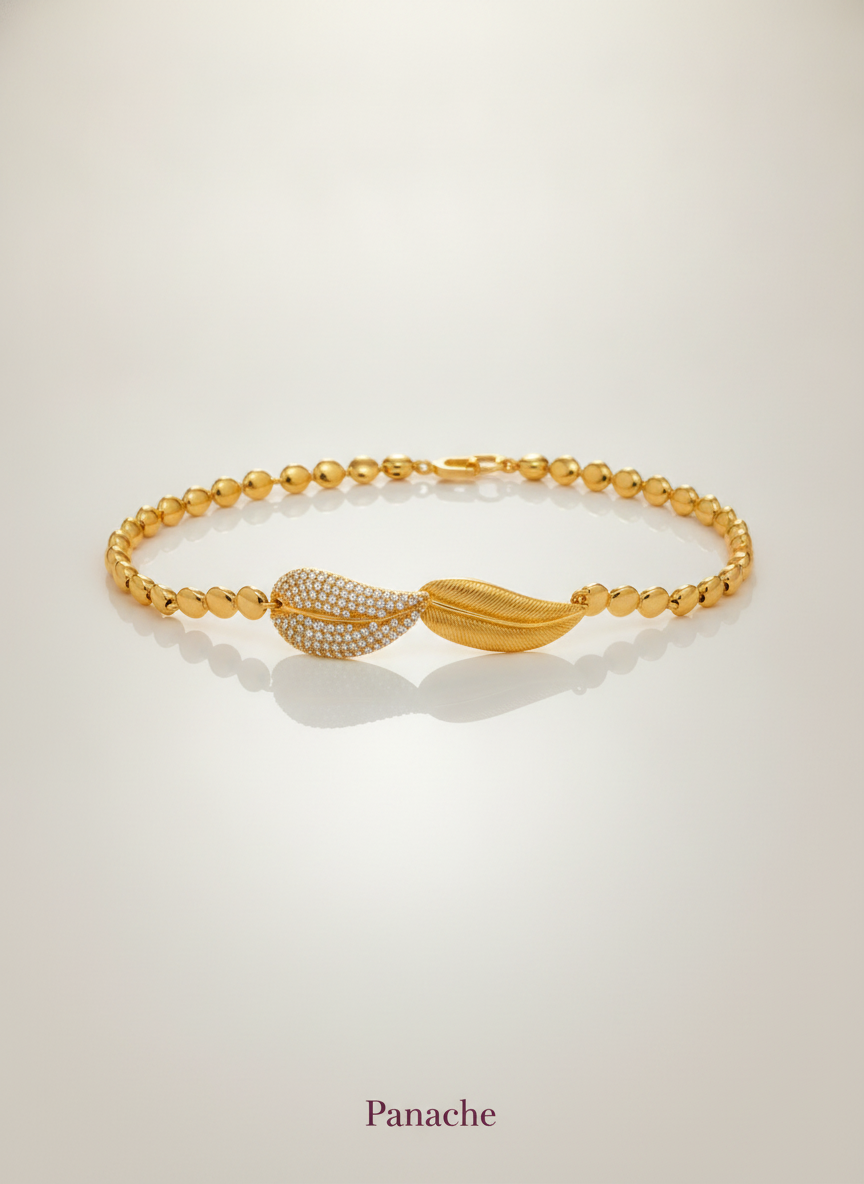 Golden Twin Leaf Bead Bracelet