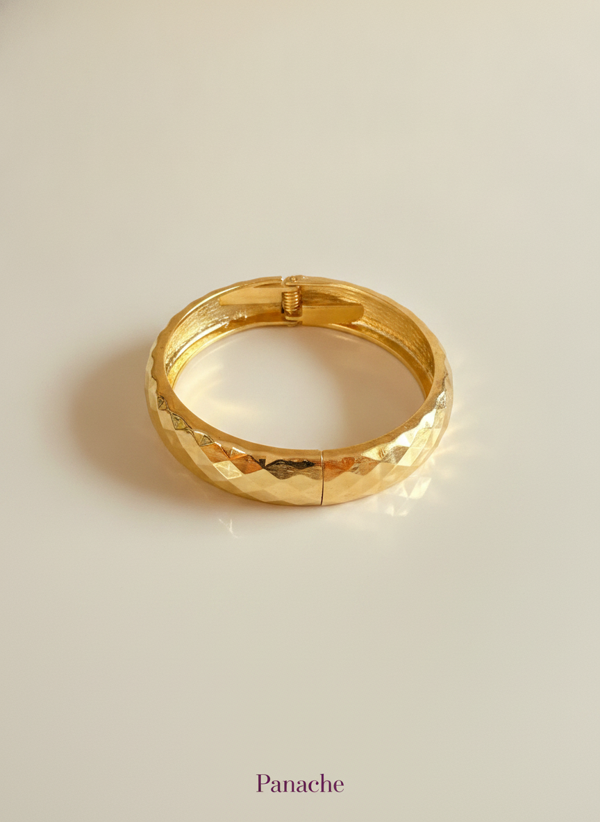 Faceted Gold Hinged Bangle bracelet