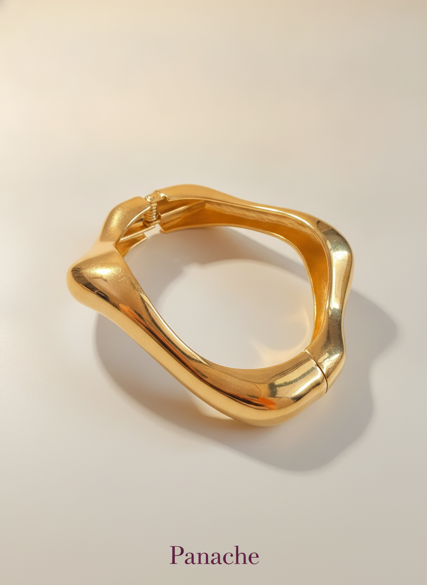 Sculpted Wave Gold Cuff Bracelet