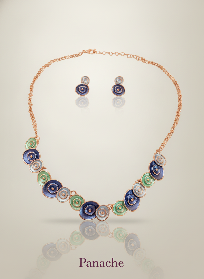 Enamel Swirl Rose Gold Necklace Set