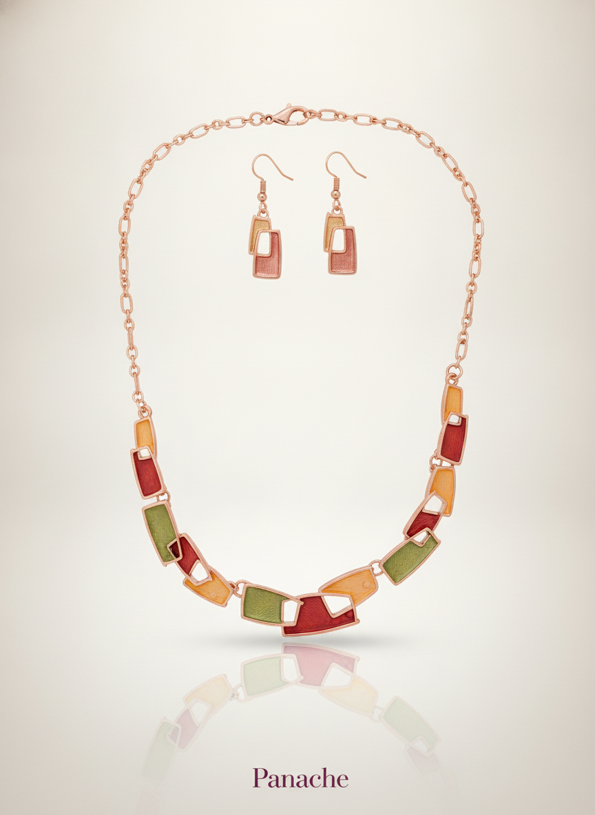 Enamel Mosaic Necklace Set