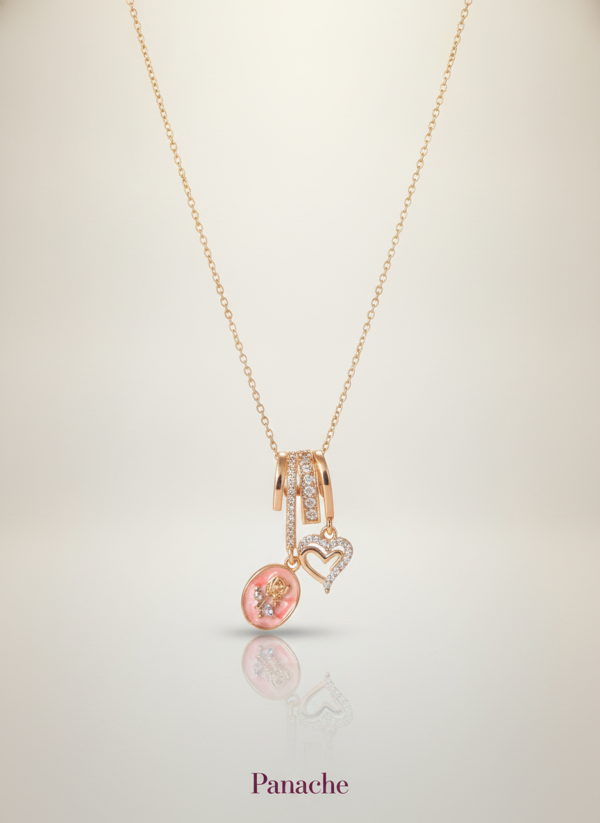 Rose Heart Charm Pendant Necklace