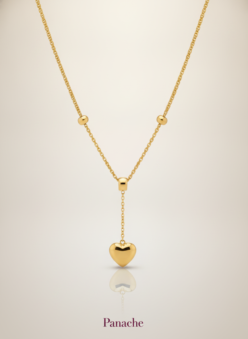 Golden Heart Drop Pendant Necklace