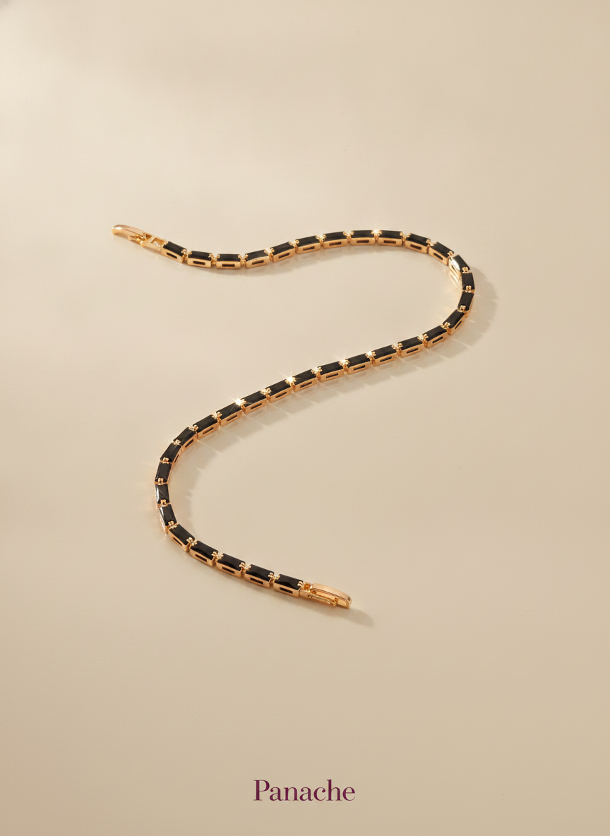 Black Enamel Gold Link Bracelet