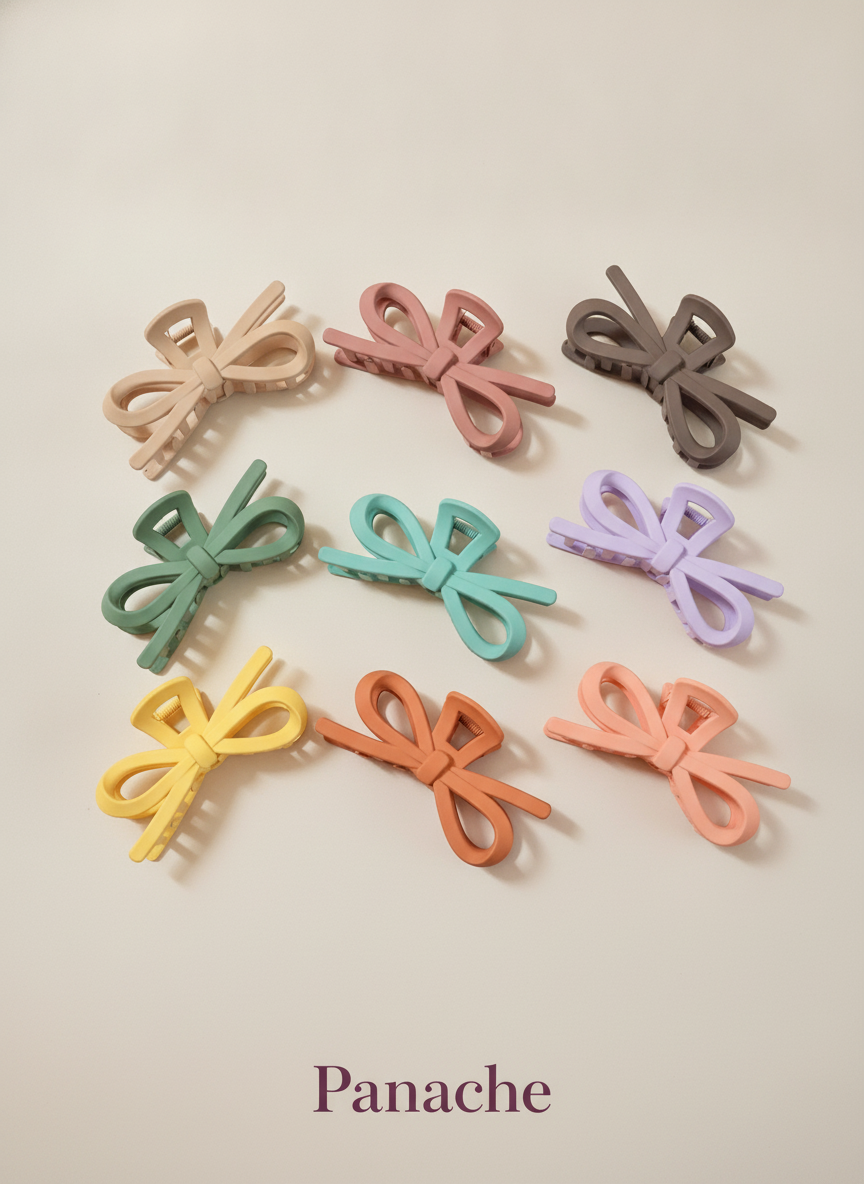 Matte Bow Claw Clip Set Big size - 3 Pcs - Multicolor