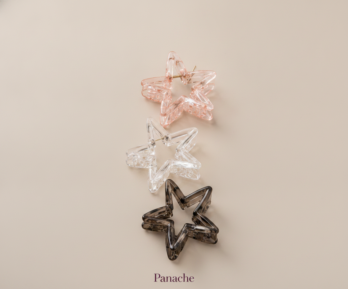 Star Acrylic Claw Clip Set 3 Pcs - Multicolor