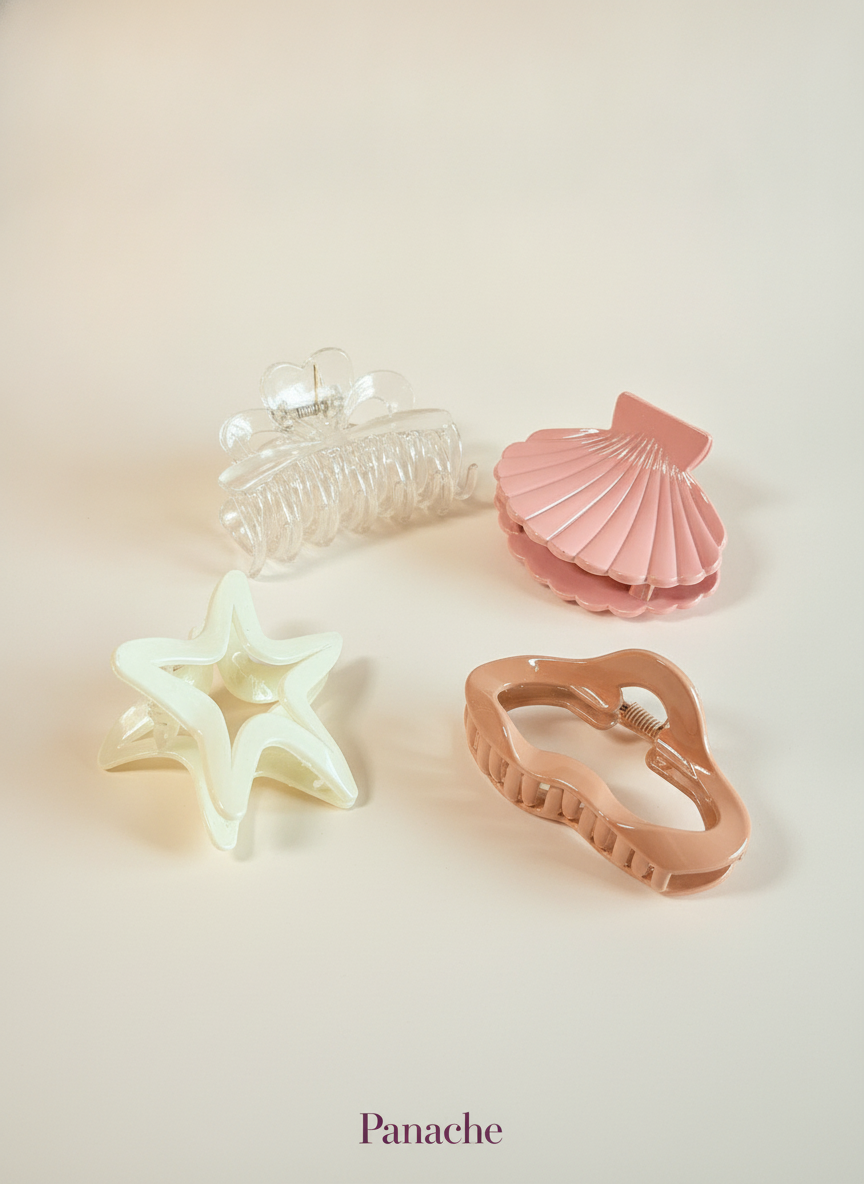 Blush Seashell Claw Clip - 4 Pcs - Multicolor
