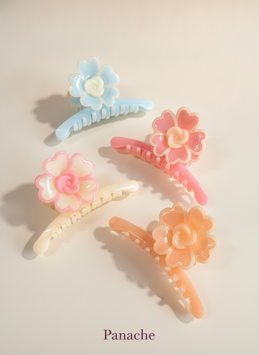 Blooming Rose Flower Hair Claw Combo of 3 Pcs - Multicolor