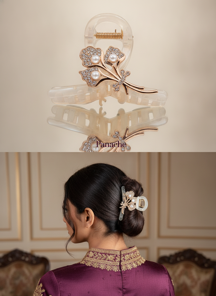 Pearl Floral Claw Hair Clutcher