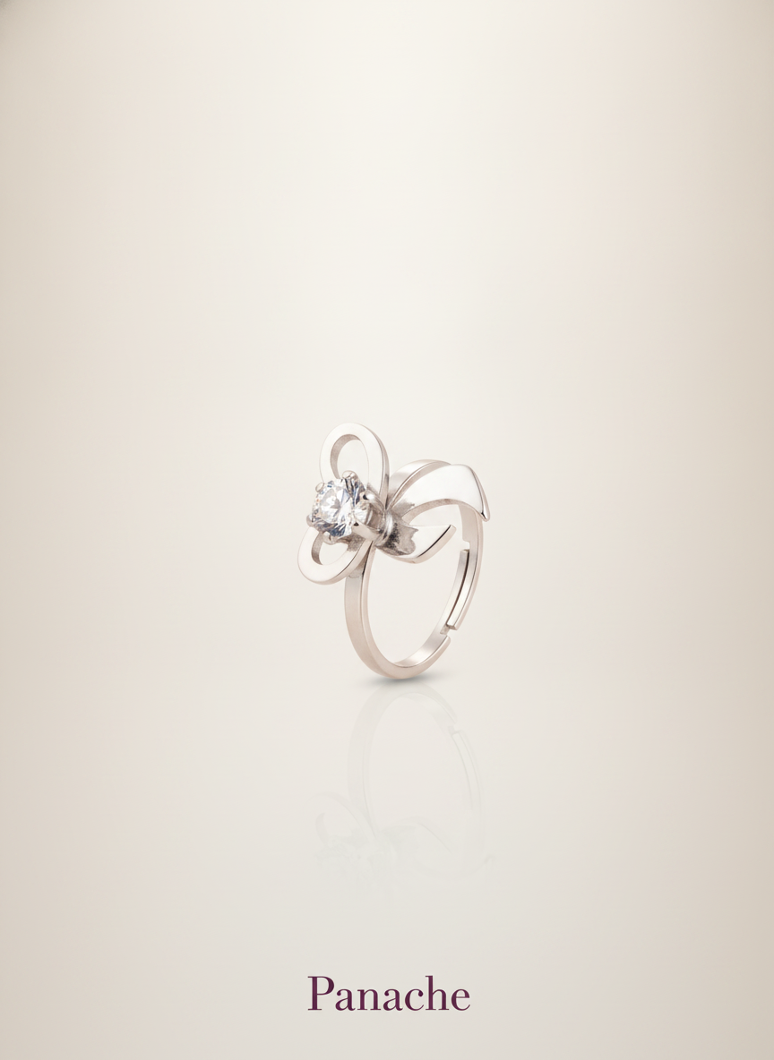 Silver Floral Solitaire Ring