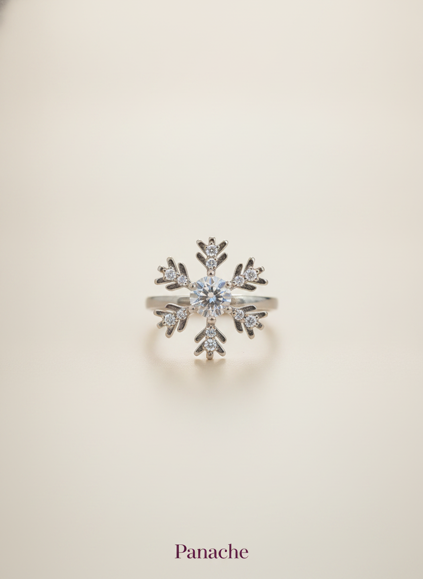 Silver Snowflake Solitaire Ring