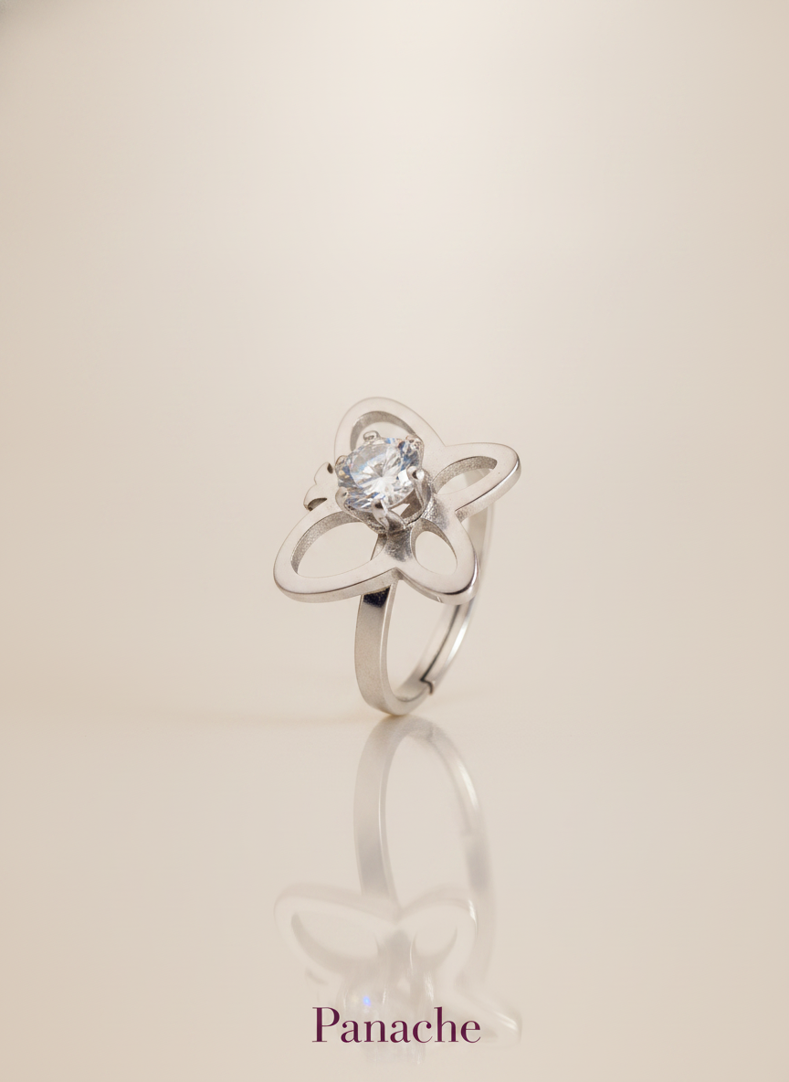 Silver Butterfly Solitaire Ring