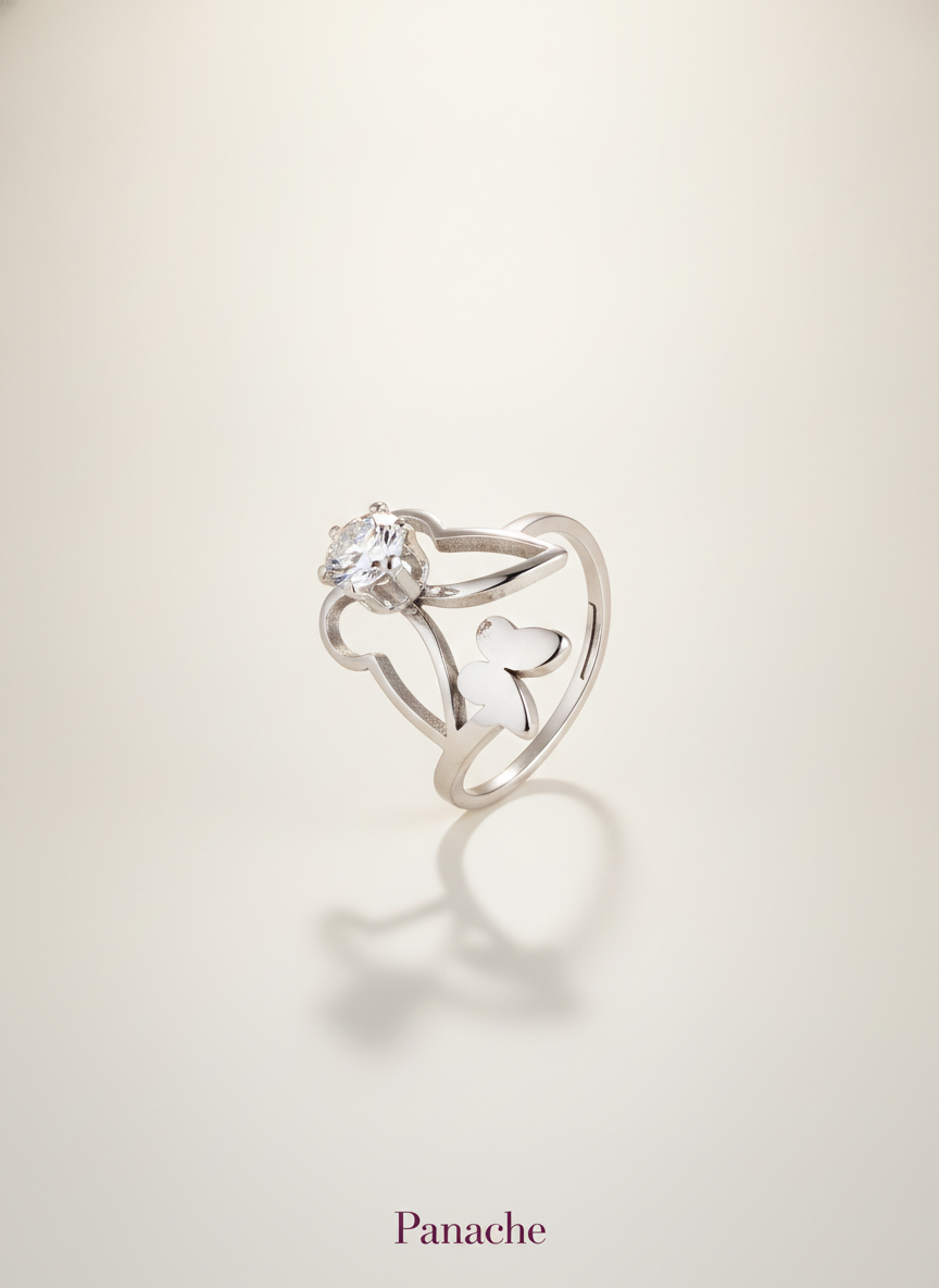 Silver Heart Solitaire Ring
