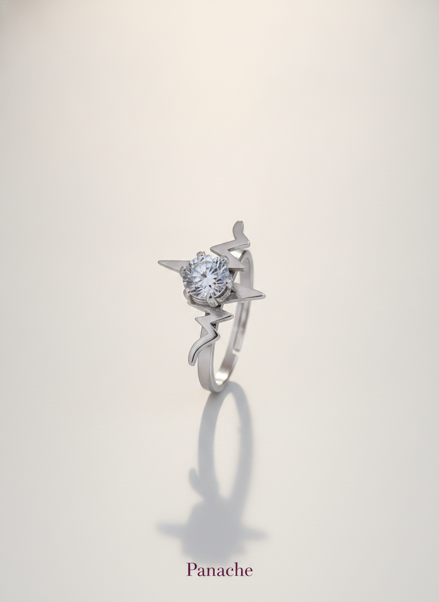 Silver Solitaire Starburst Ring