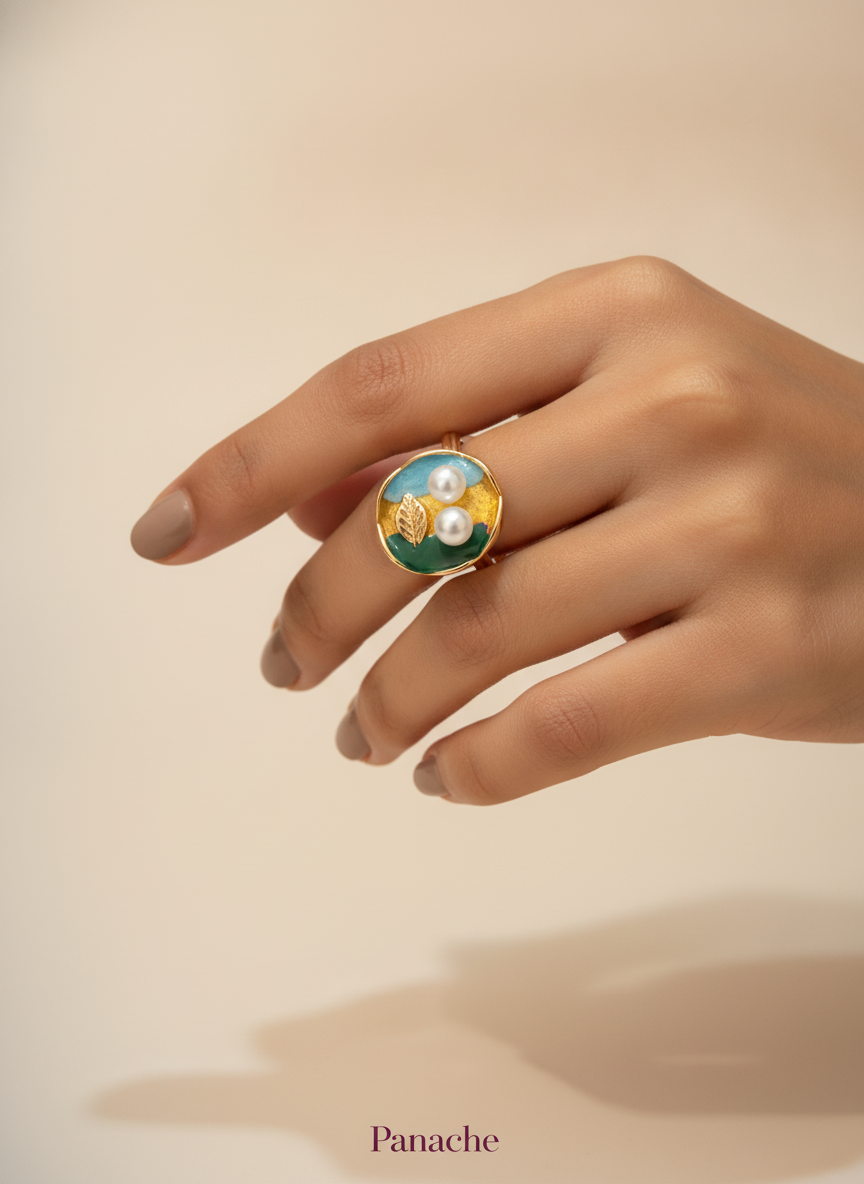 Enamel Pearl Lily Ring
