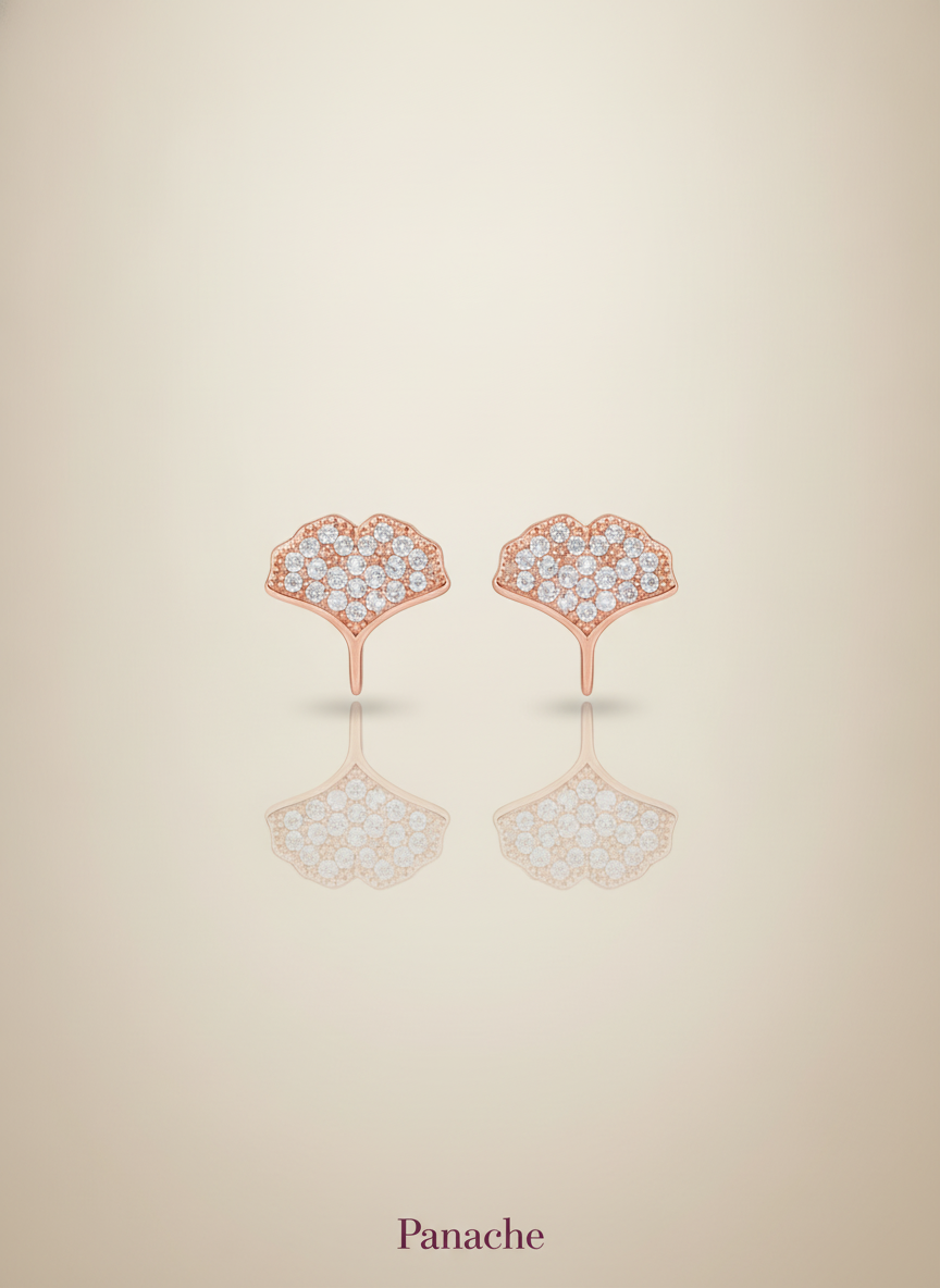 Ginkgo Leaf Rose Gold Studs