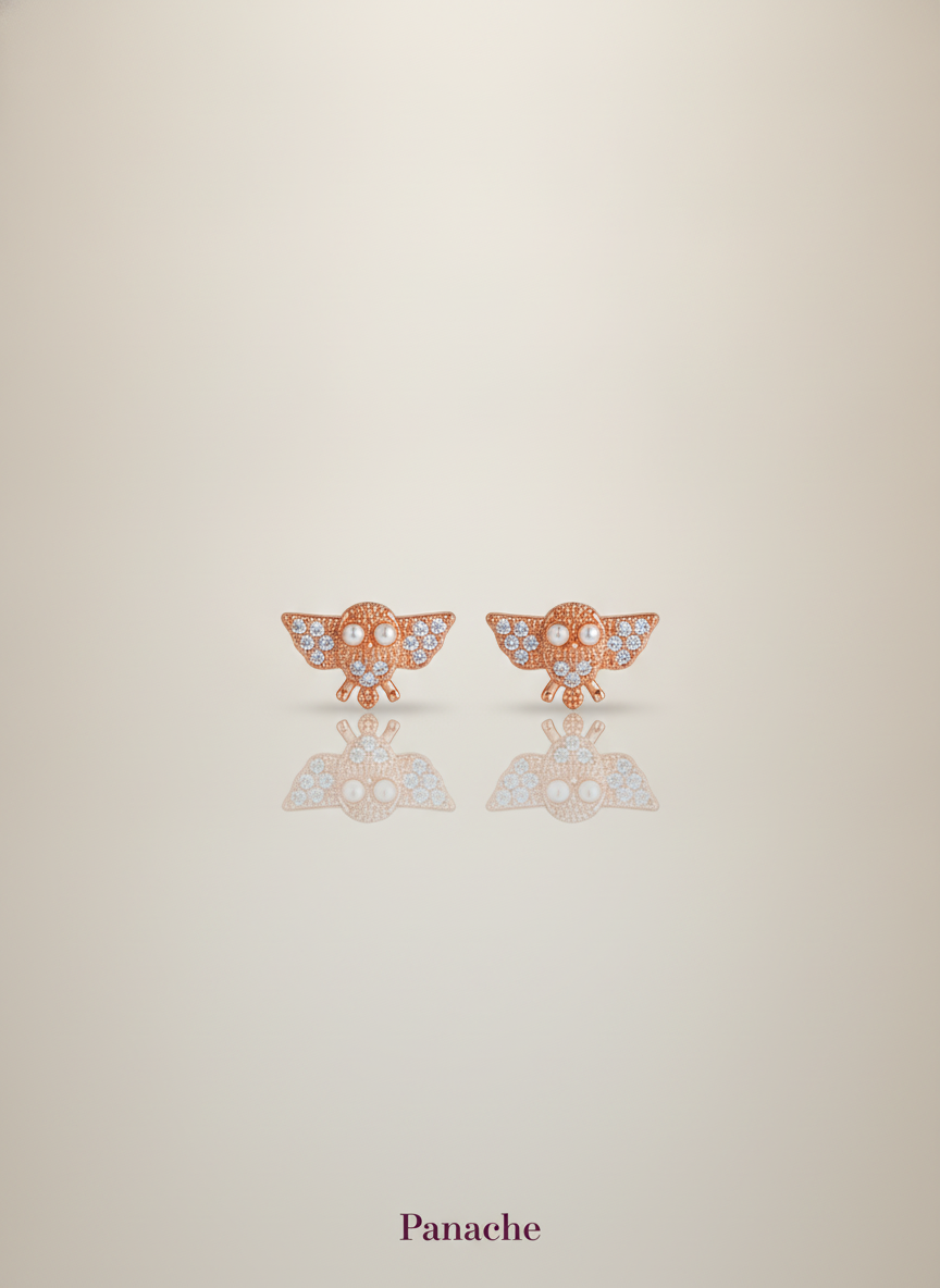 Rose Gold Owl Stud Earrings