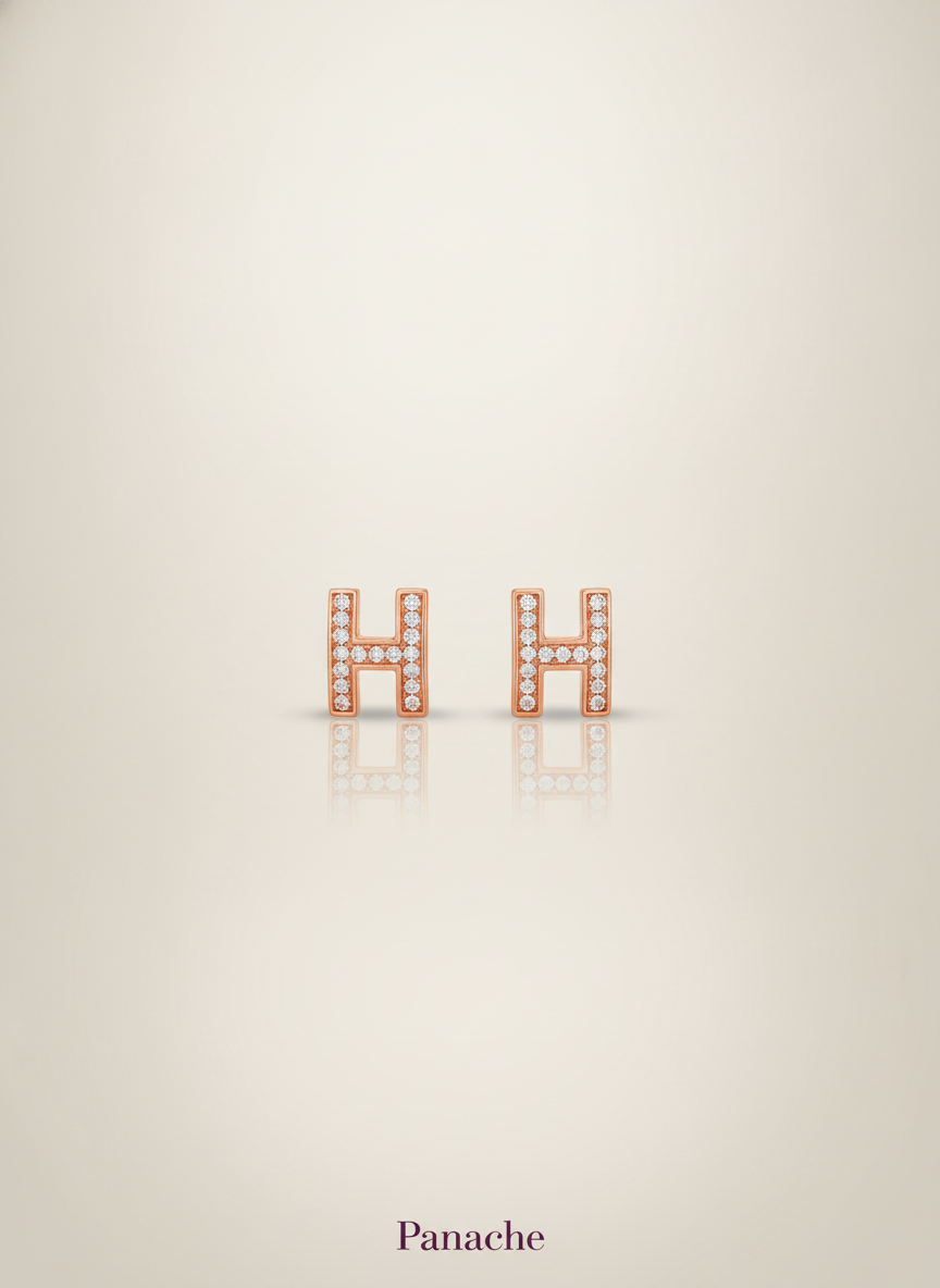 Rose Gold Initial H Studs