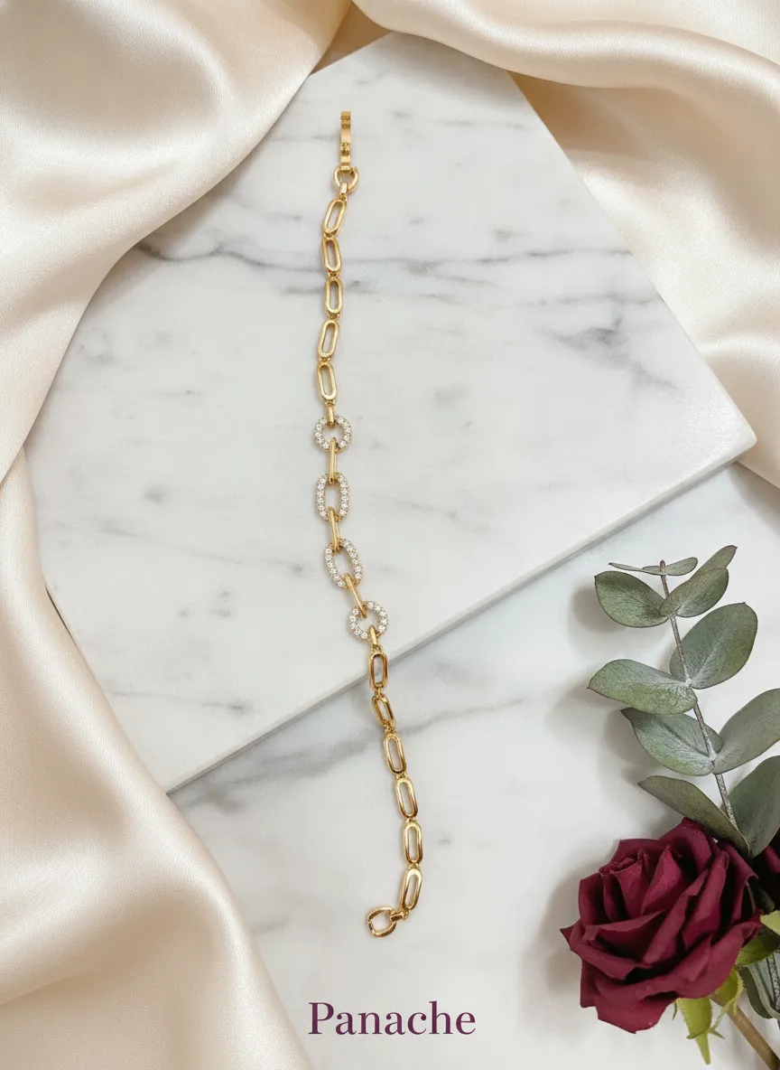 Gold Pave Link Chain Bracelet