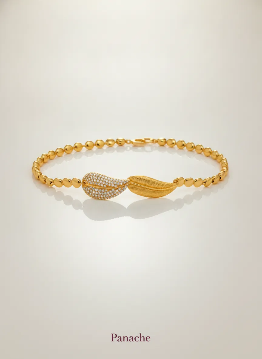 Golden Twin Leaf Bead Bracelet