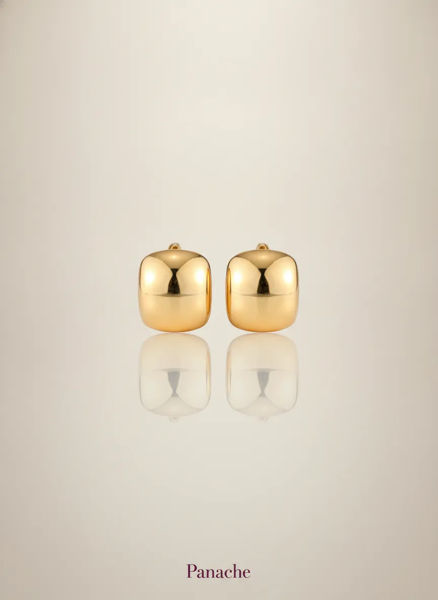 Glossy Gold Cushion Stud Earrings