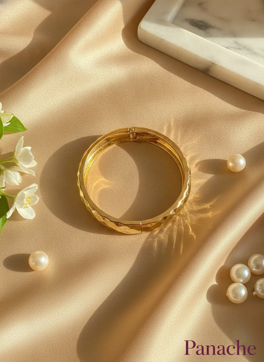 Faceted Gold Hinged Bangle bracelet