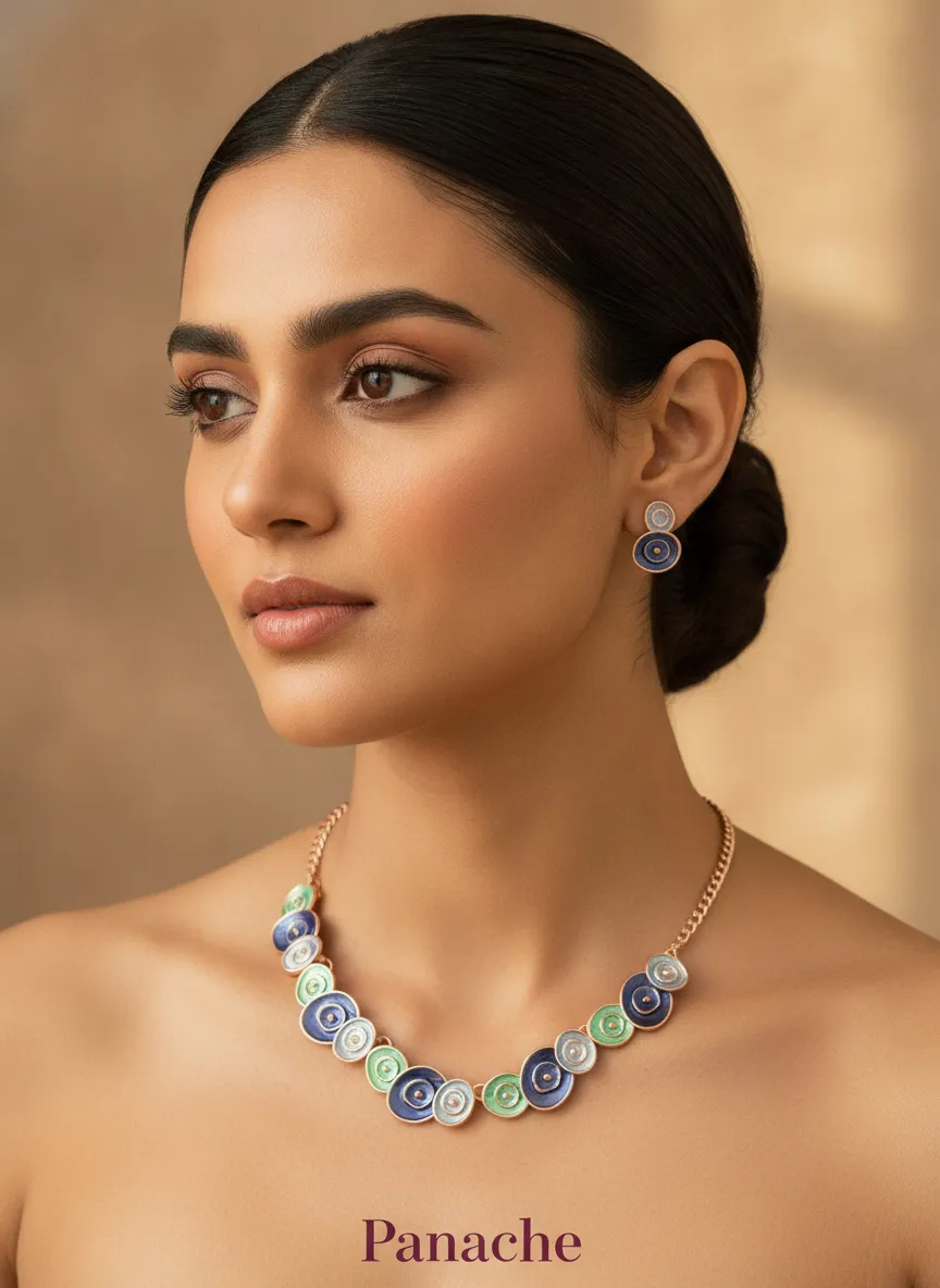 Enamel Swirl Rose Gold Necklace Set