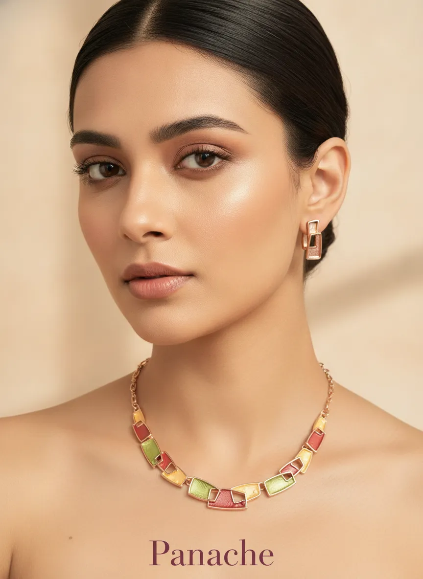 Enamel Mosaic Necklace Set