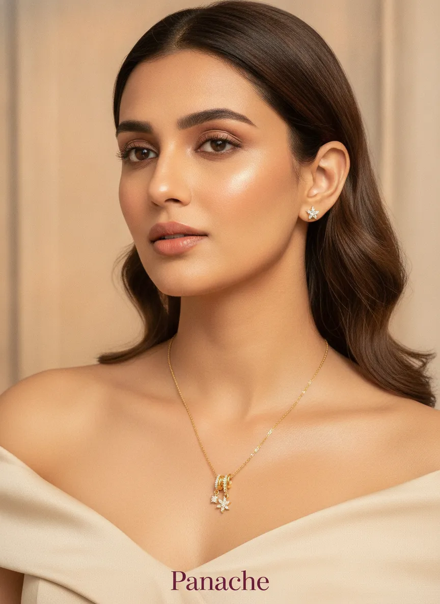 Sparkling Floral Drop Pendant Necklace