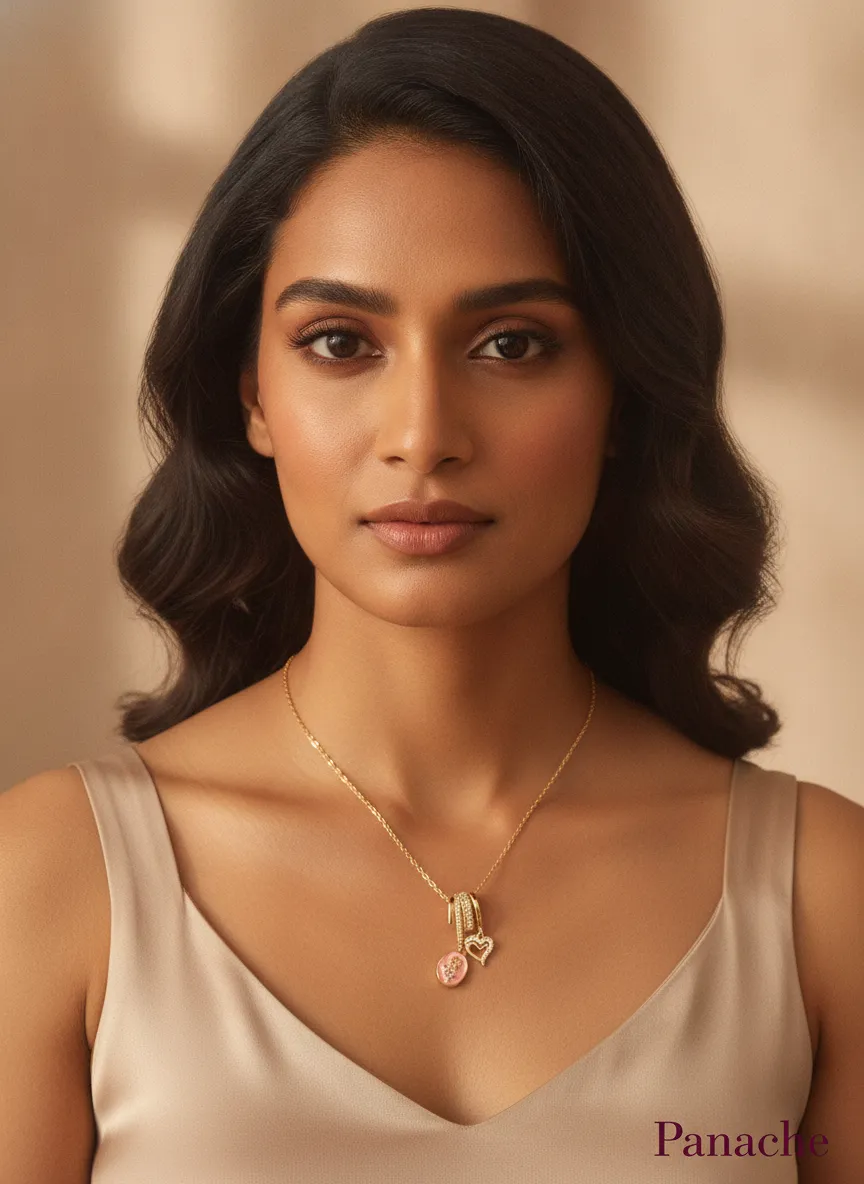 Rose Heart Charm Pendant Necklace