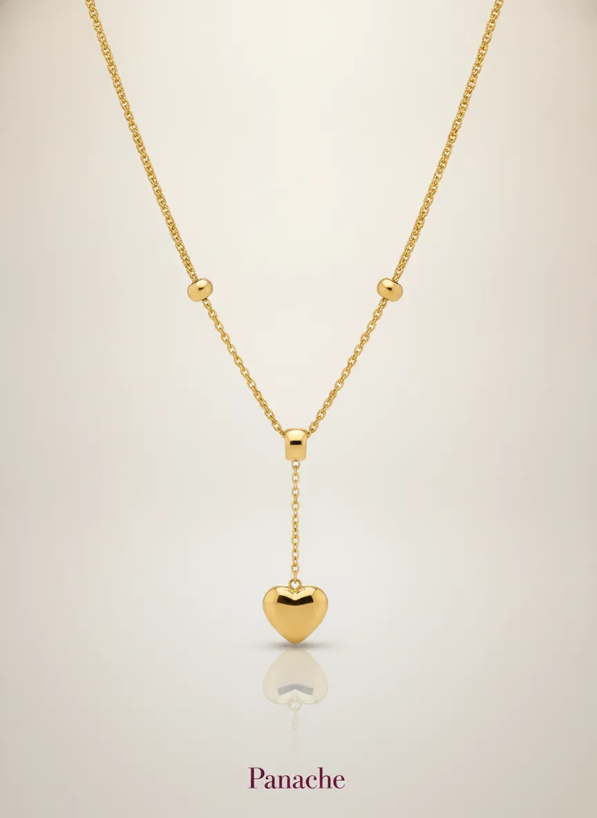 Golden Heart Drop Pendant Necklace