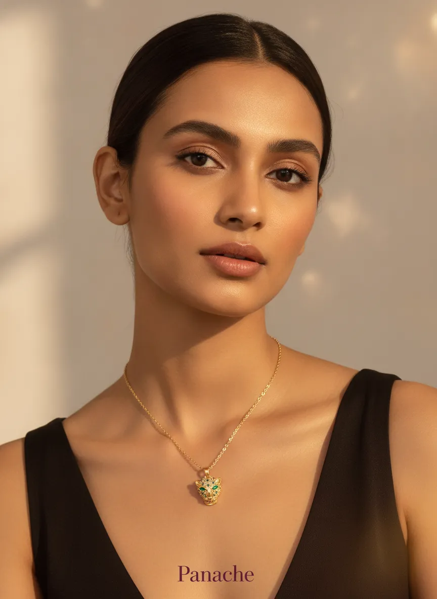 Golden Panther Pendant Necklace