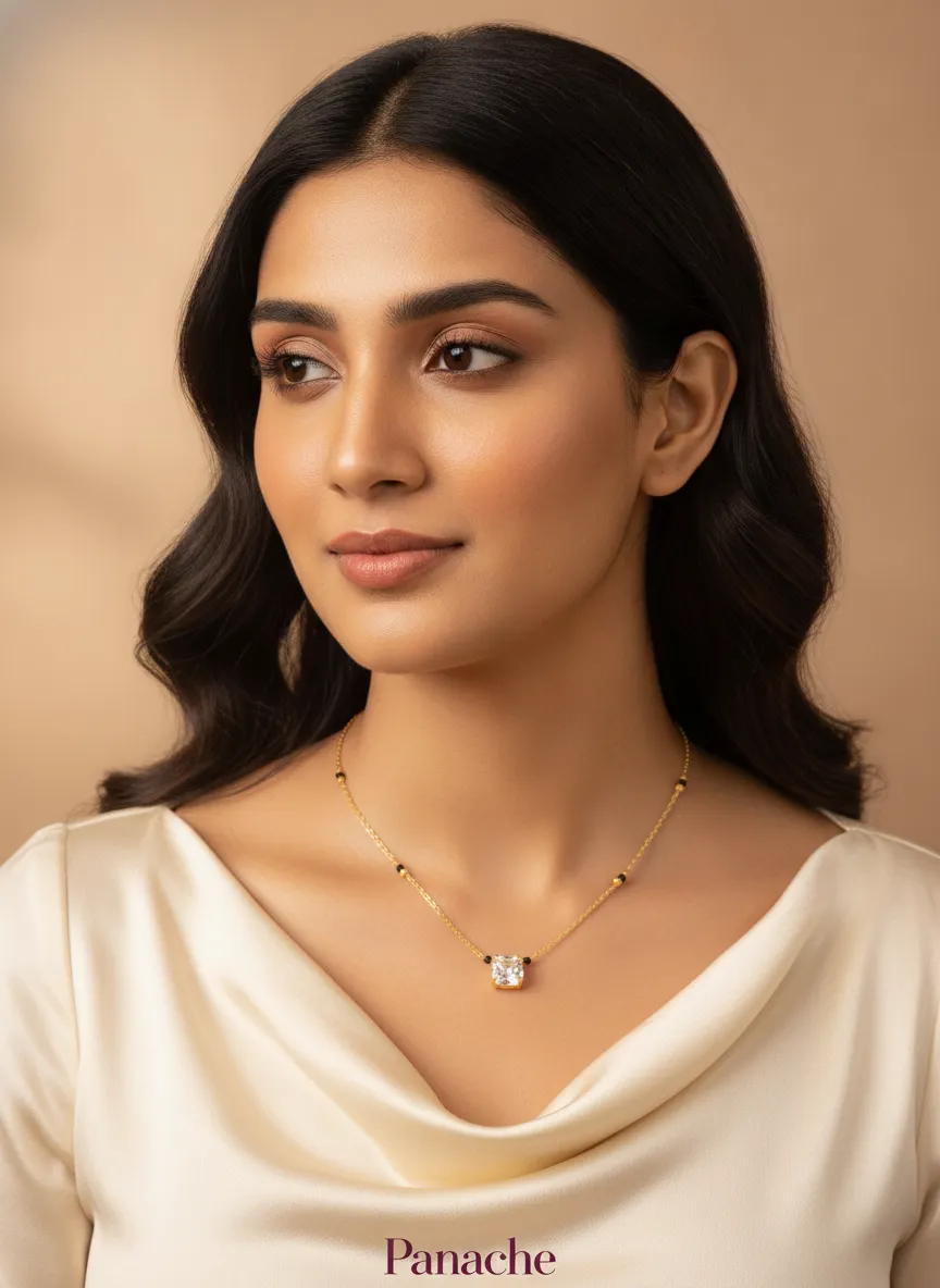Solitaire Black Bead Mangalsutra Necklace