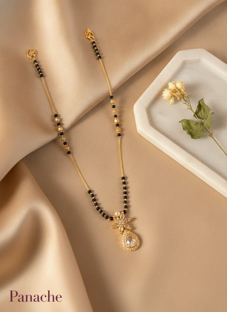Gold & Black Bead Mangalsutra Necklace