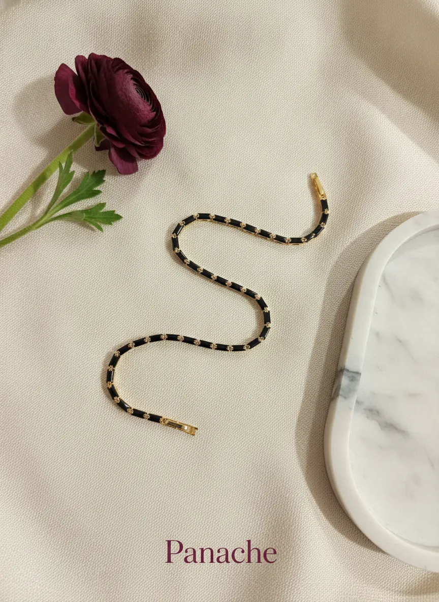 Black Enamel Gold Link Bracelet