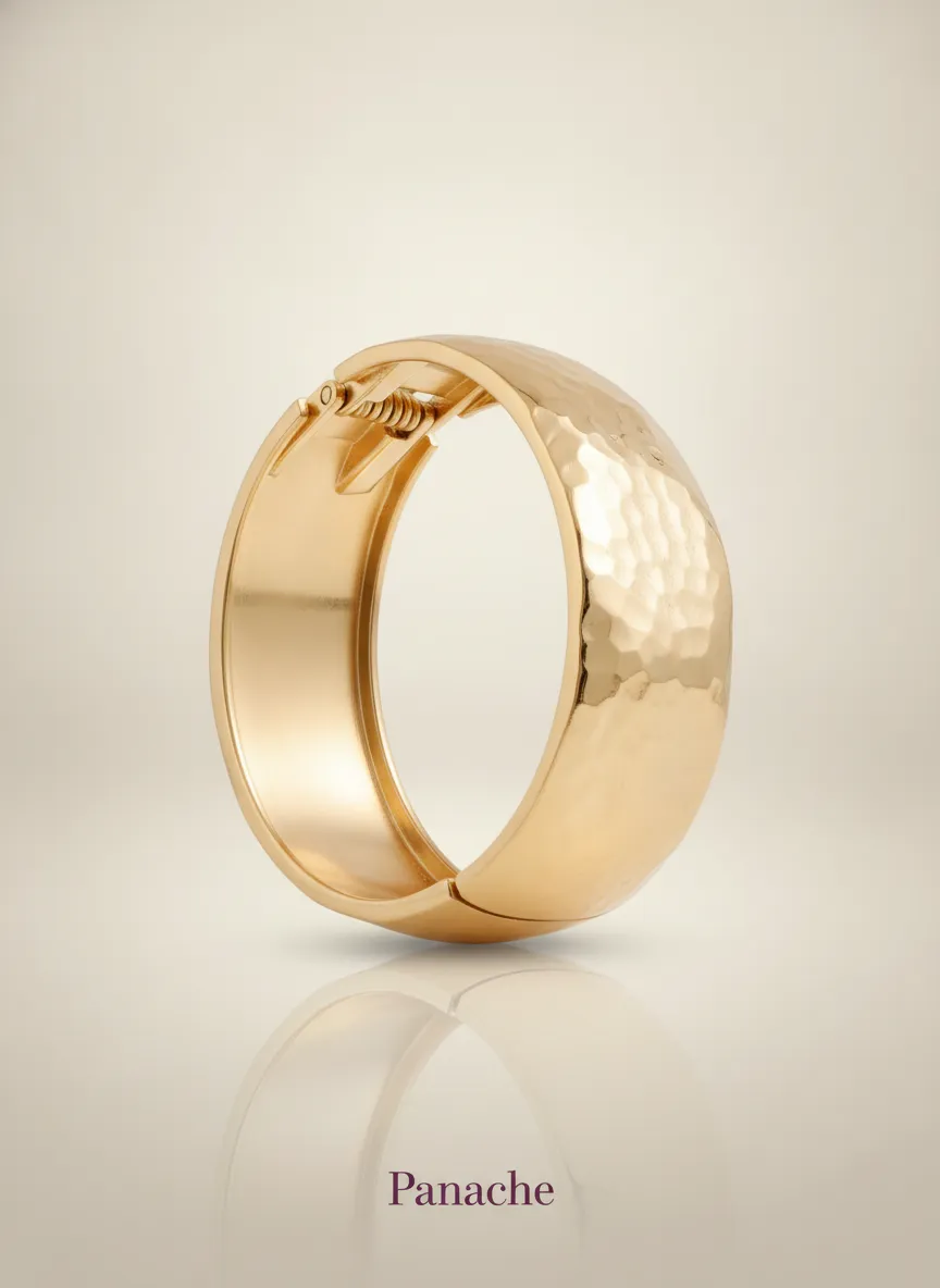 Hammered Gold Broad Cuff Bangle 0val