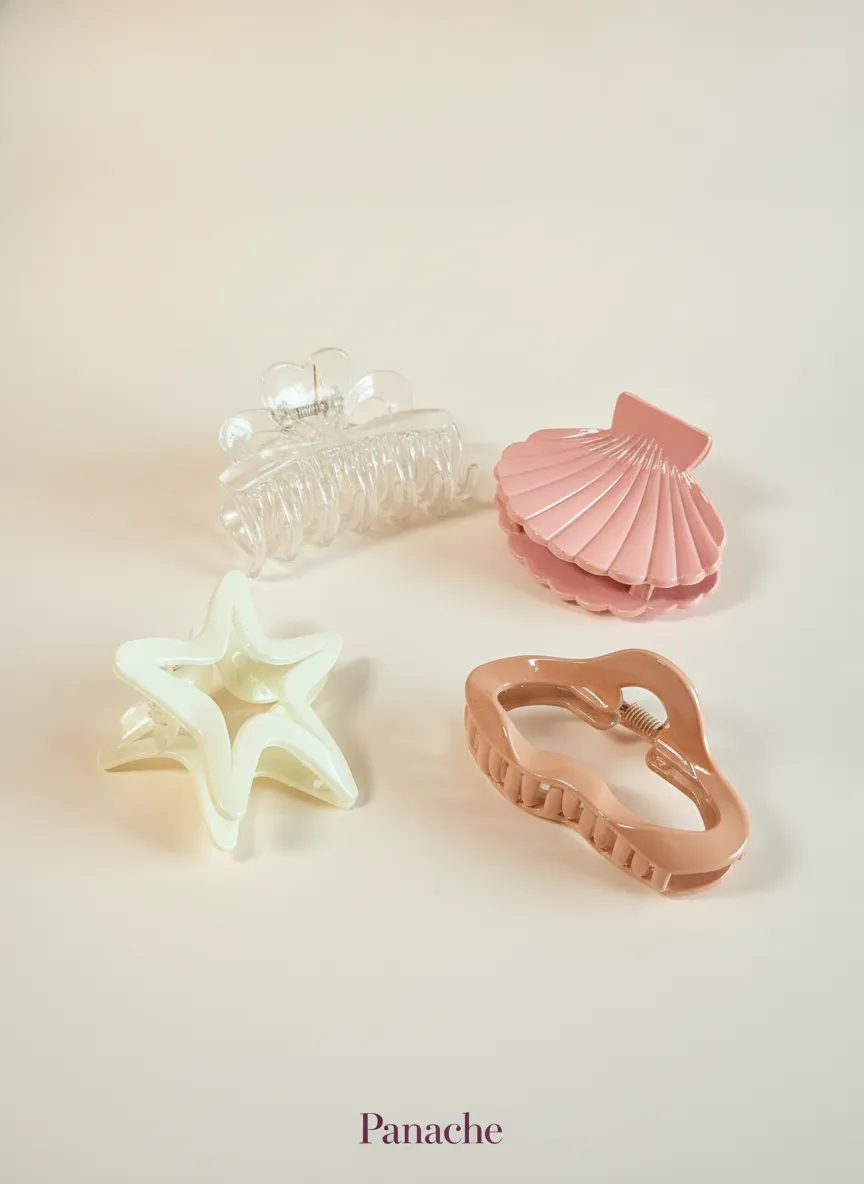 Blush Seashell Claw Clip - 4 Pcs - Multicolor
