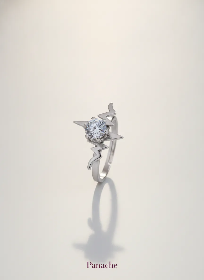 Silver Solitaire Starburst Ring
