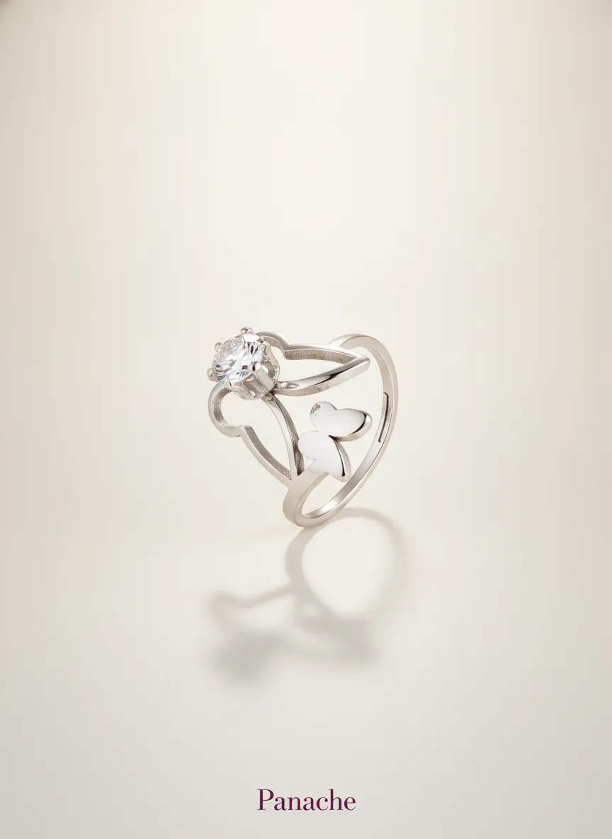 Silver Heart Solitaire Ring