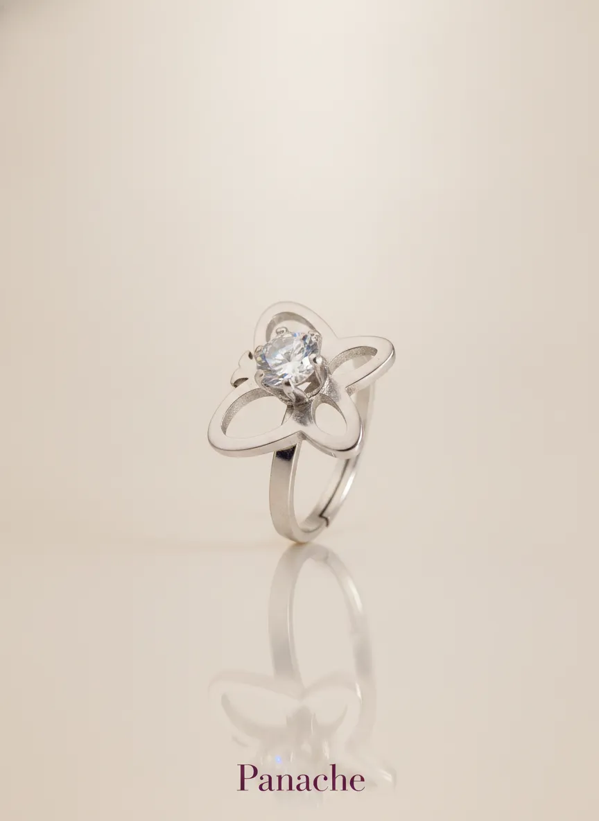 Silver Butterfly Solitaire Ring