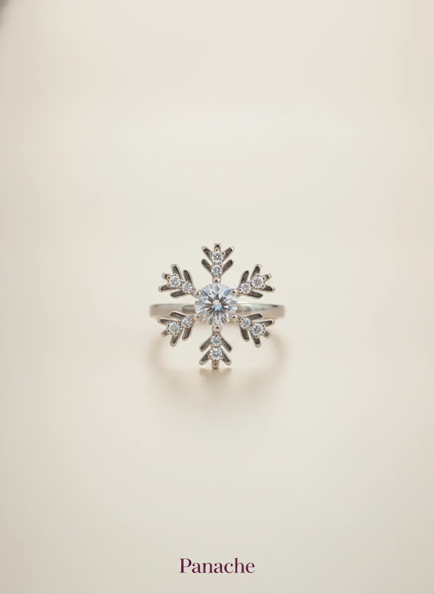 Silver Snowflake Solitaire Ring