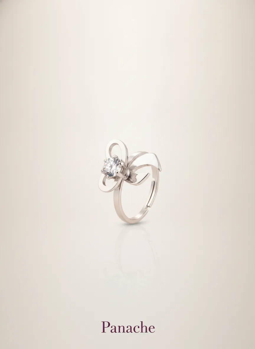 Silver Floral Solitaire Ring