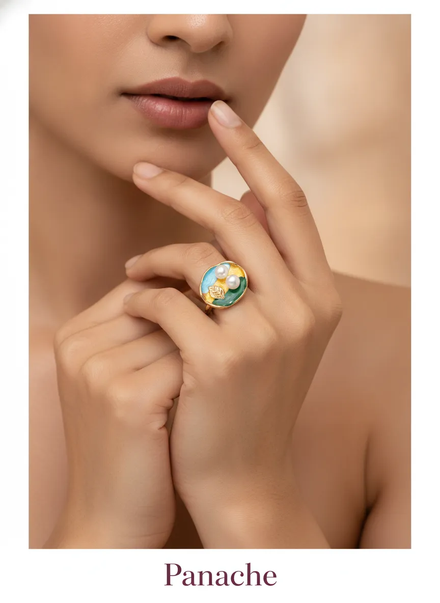 Enamel Pearl Lily Ring