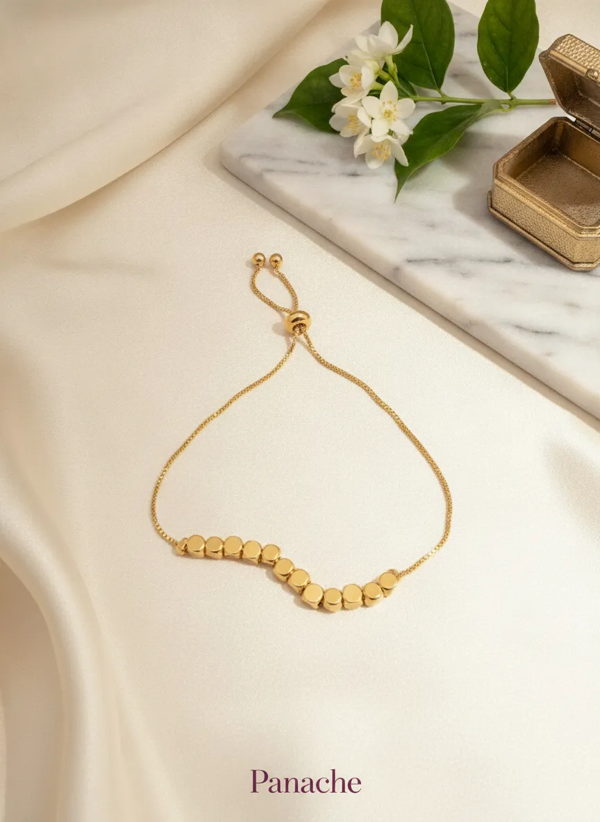 Golden Beaded Adjustable Bracelet