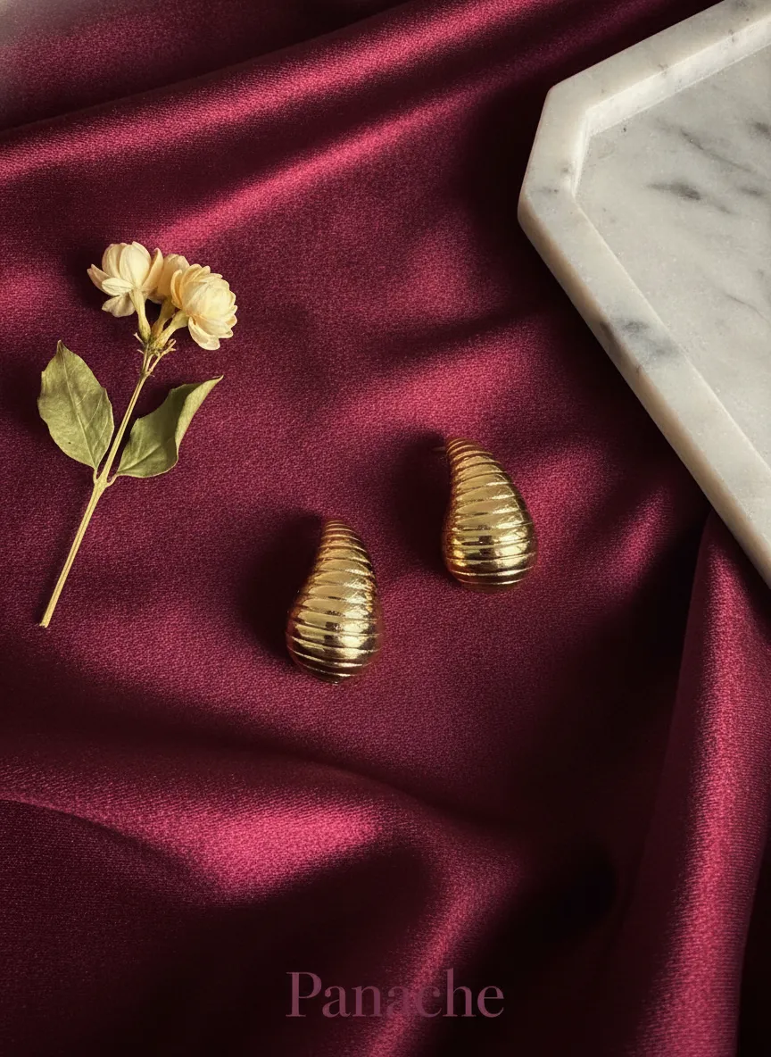 Golden Textured Teardrop Earrings