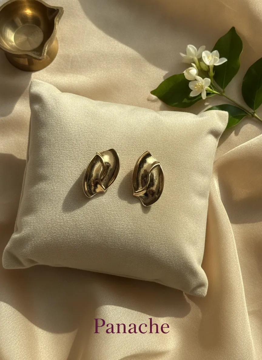 Molten Gold Petal Stud Earrings