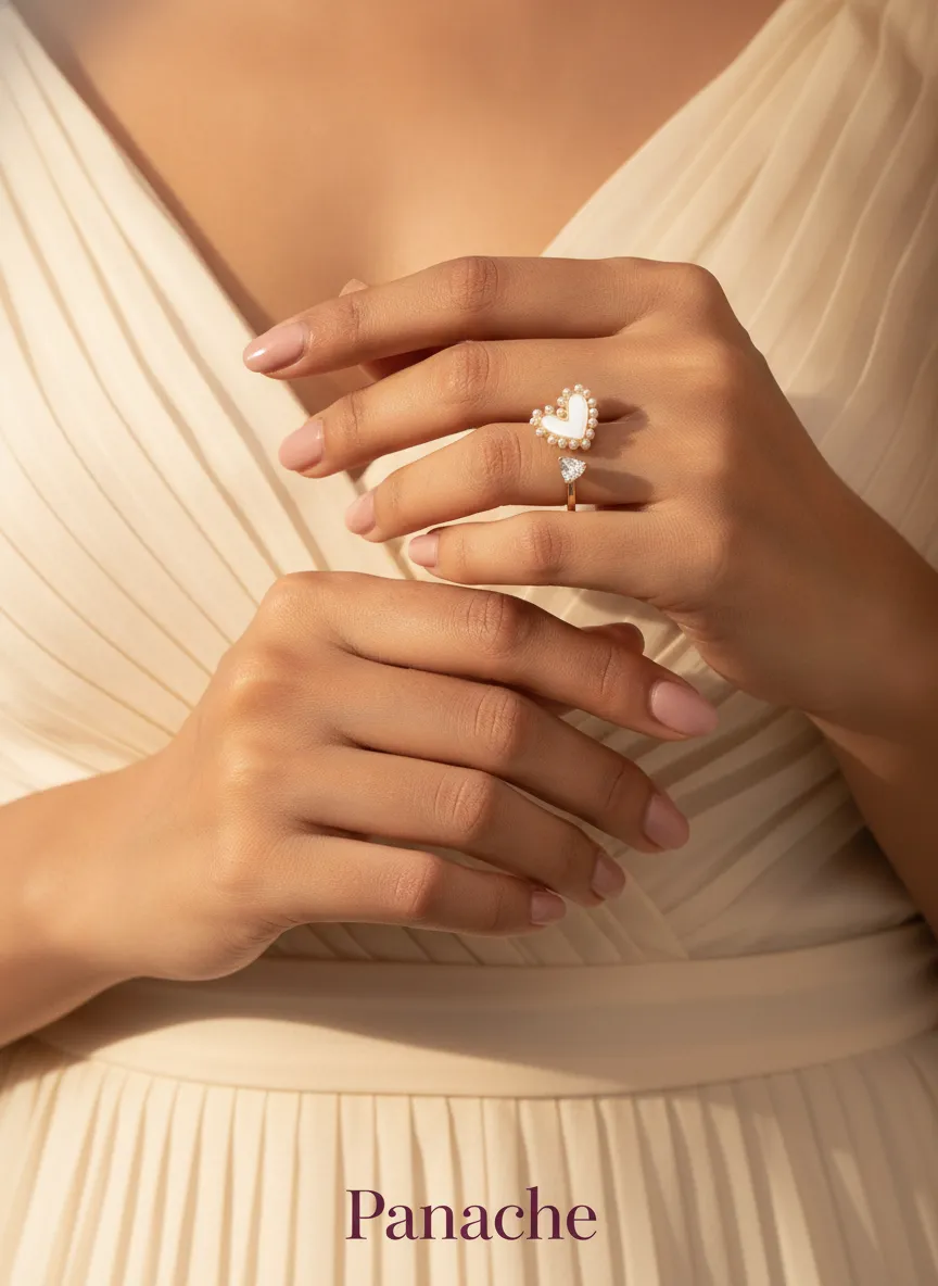 Pearl Heart Adjustable Ring
